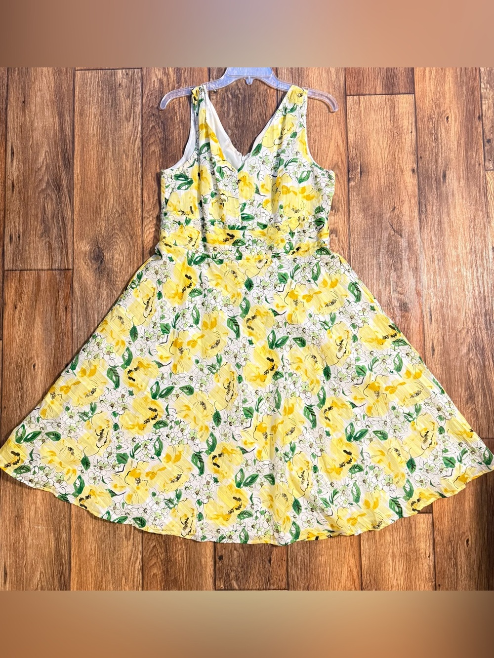 Robbie Bee Yellow Floral V-Neck Fit & Flare Dress